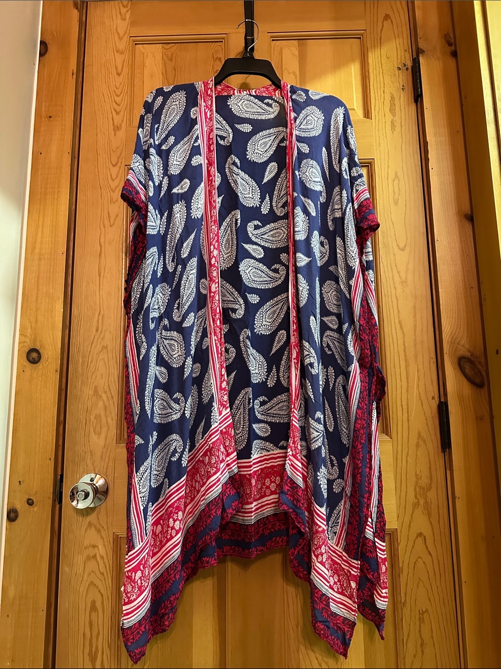 Navy & Red Paisley Kimono Cover-Up
